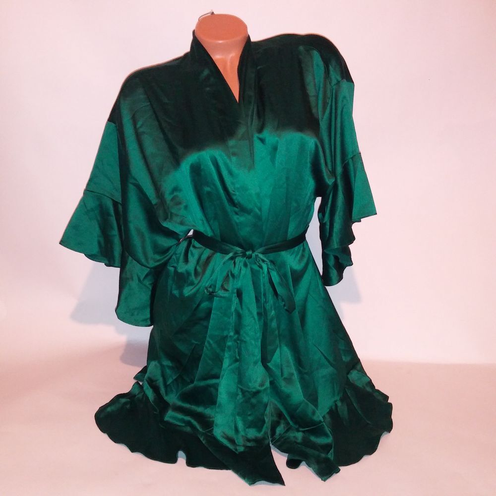 Victoria Secret Robe Sleepwear Lingerie XS/S XS Small Kimono Green Solid Ruffle